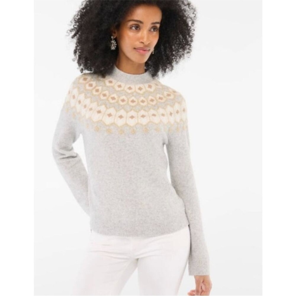 J. Crew Fair Isle shimmer sweater in extra-soft yarn Gray Wool Blend size M